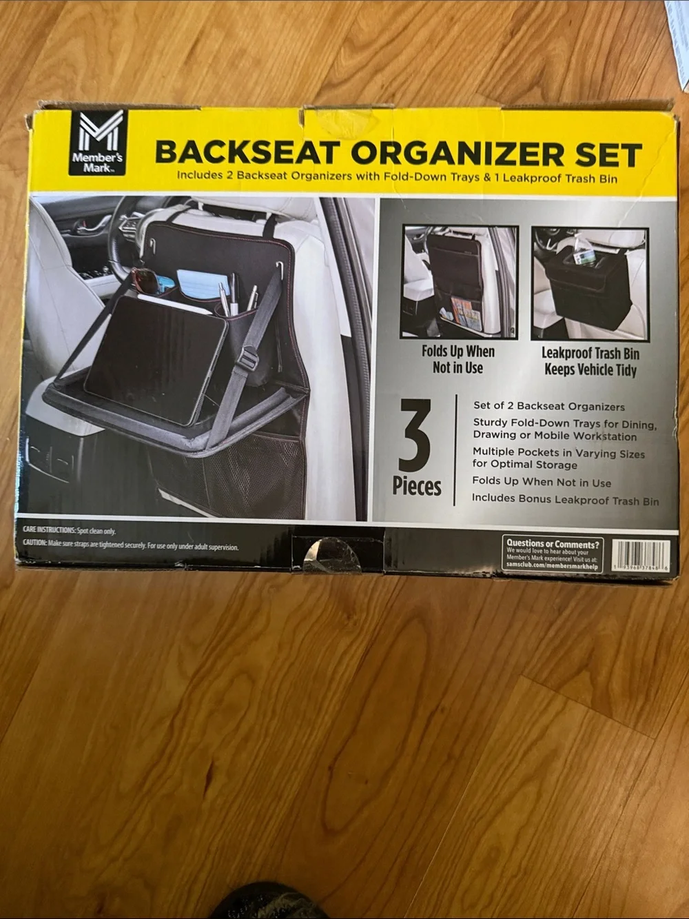 Backseat Organizer Set with Fold-Down Trays and Trash Bin - Black